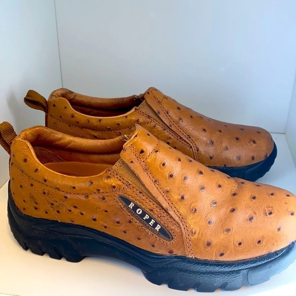 Men’s Roper Cotter Ostrich Print Casual Leather Comfort Shoes Size 7
